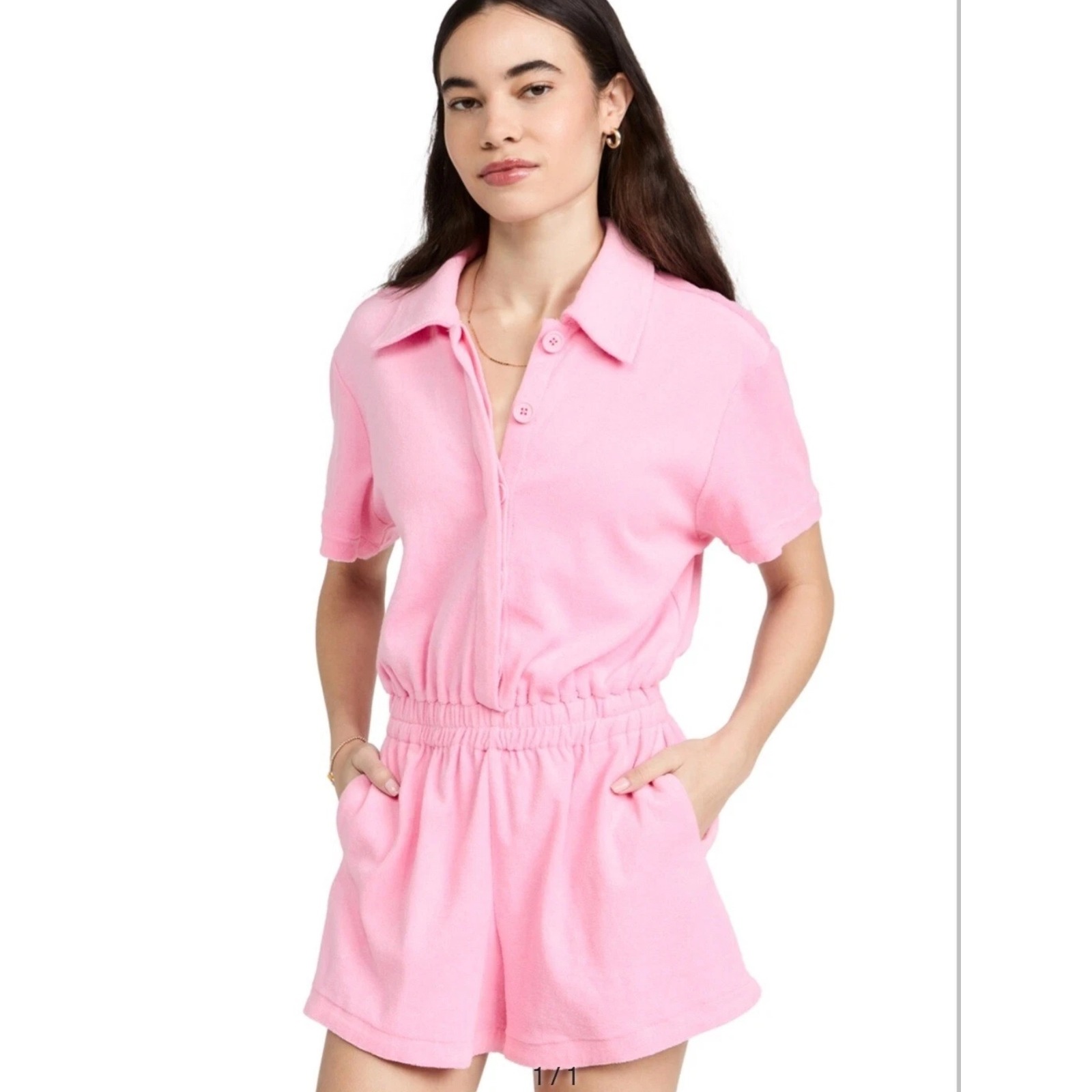Good American Pink Terry Cloth Romper Jumpsuit Size 4 (Xl)